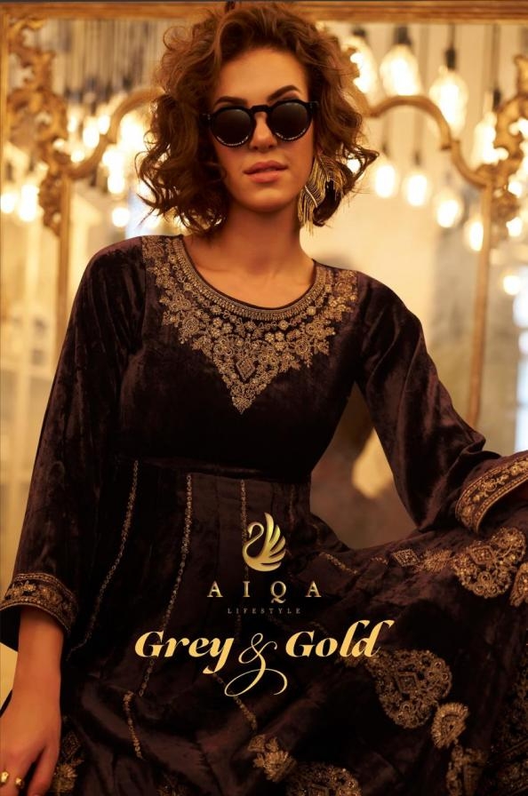 aiqa lifestyle grey & gold series 1701 to 1706 winter viscose velvet salwar kameez in wholesale surat