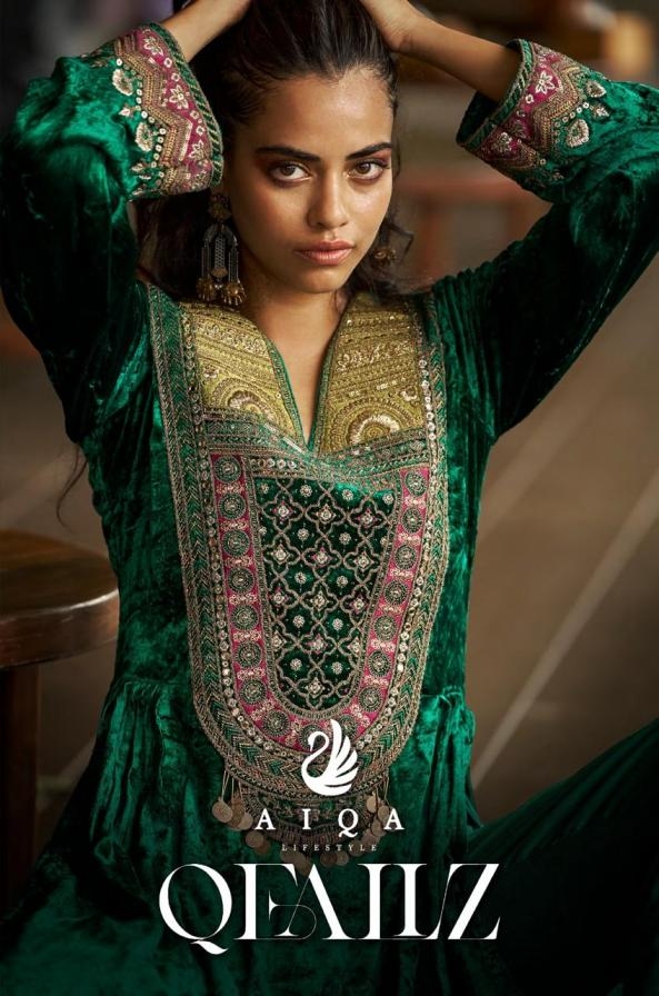 aiqa lifestyle qeailz series 2401 to 2406 viscose velvet winter special suits in wholesale surat
