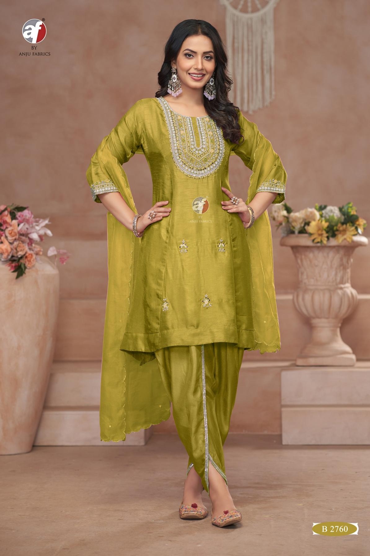anju fab b series 2760-2761 readymade dola silk combo short anarkali tulip pant with dupatta in wholeslae surat