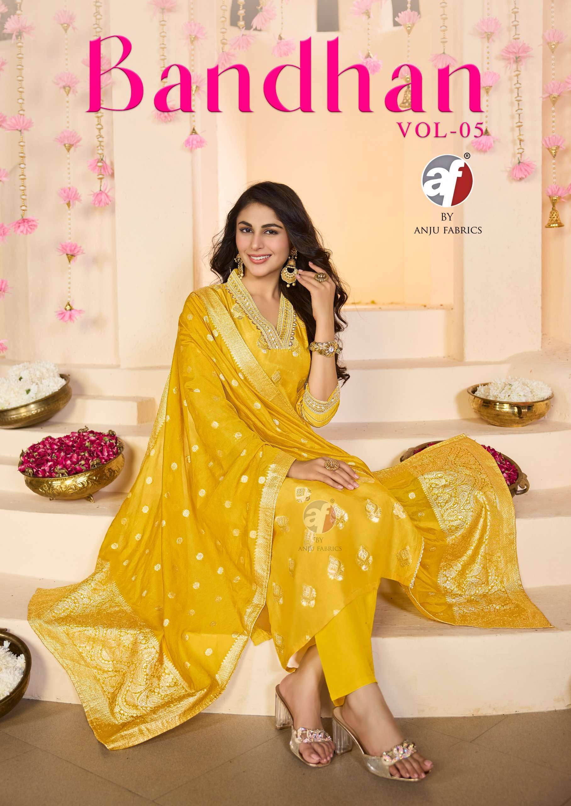 anju fab bandhan vol 5 series 4291 to 4295 dola silk readymade exclusive suit in wholesale surat