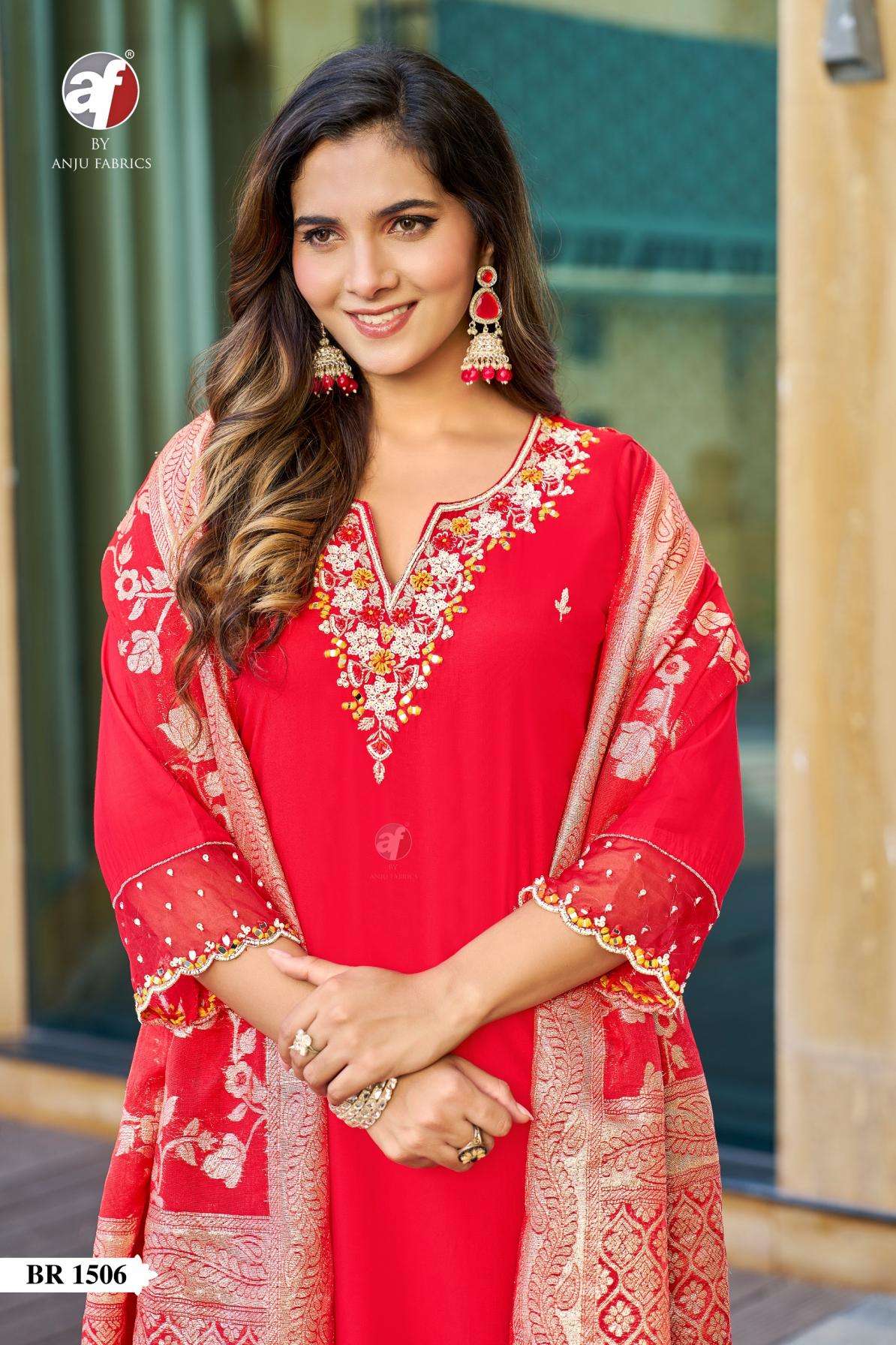 anju fab br series 1504 to 1510 full stitch modal silk combo karwa suit in wholesale surat