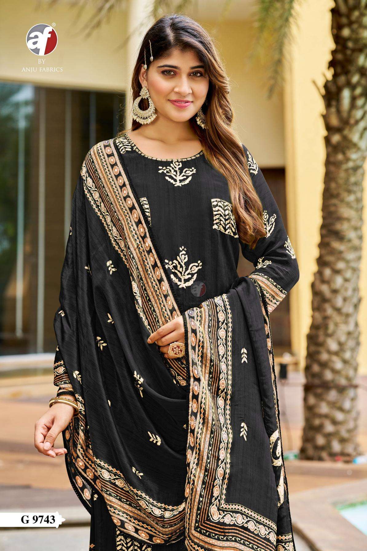 anju fab g series 9742-9745 traditional natural crepe combo set full stitch suit in wholesale surat