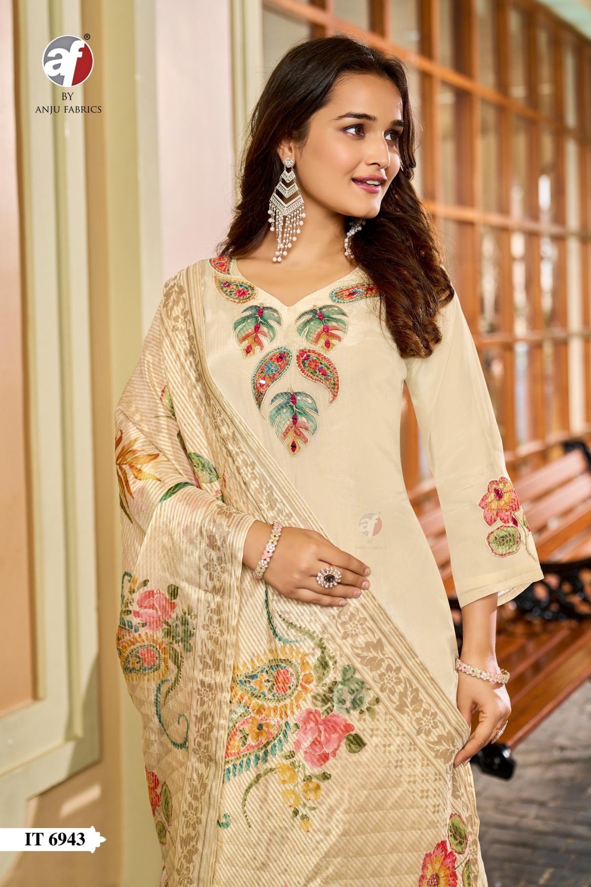 anju fab it 6943 fancy fashionable design fully stitch suit in wholesale surat