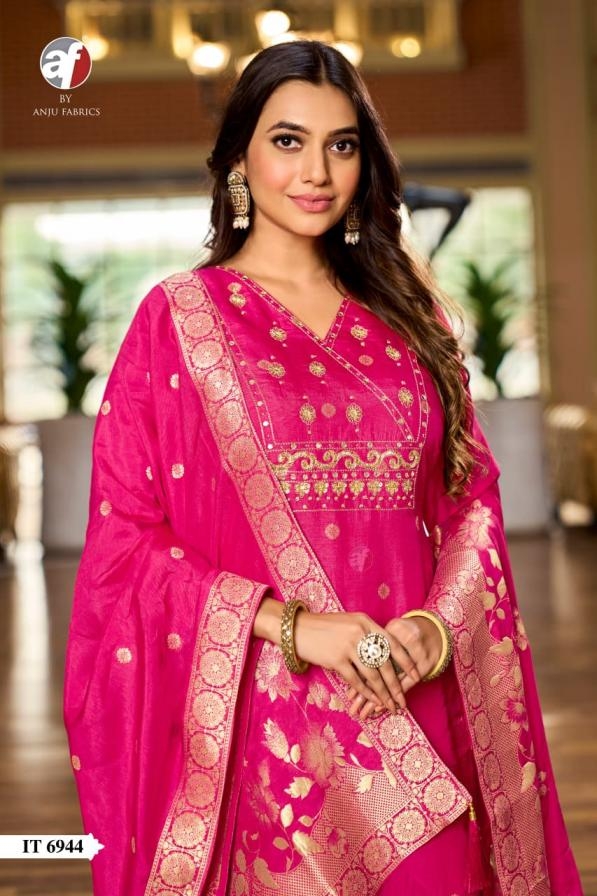anju fab it 6944 stylish dola silk with jacquard readymade combo set suit in wholesale surat