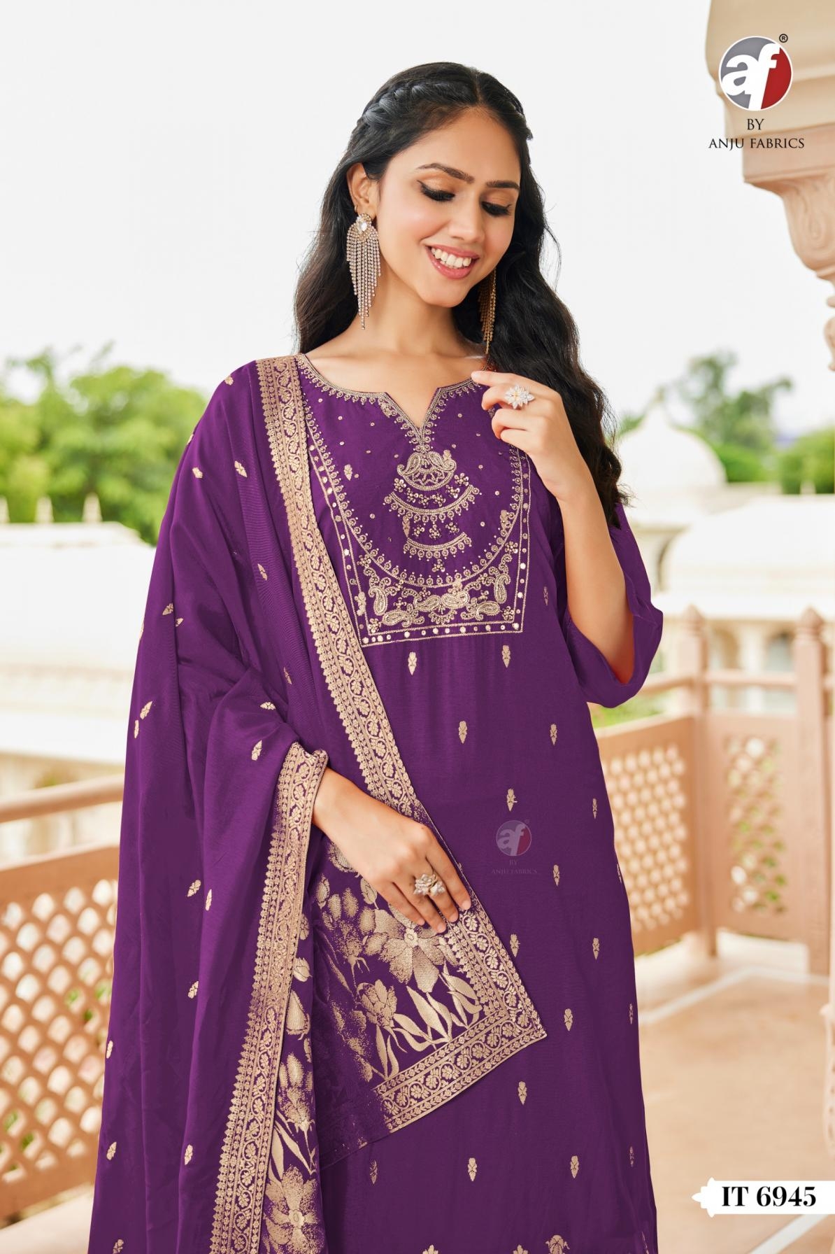 anju fab it 6945-6946 dola silk exclusive readymade combo suit in wholesale surat
