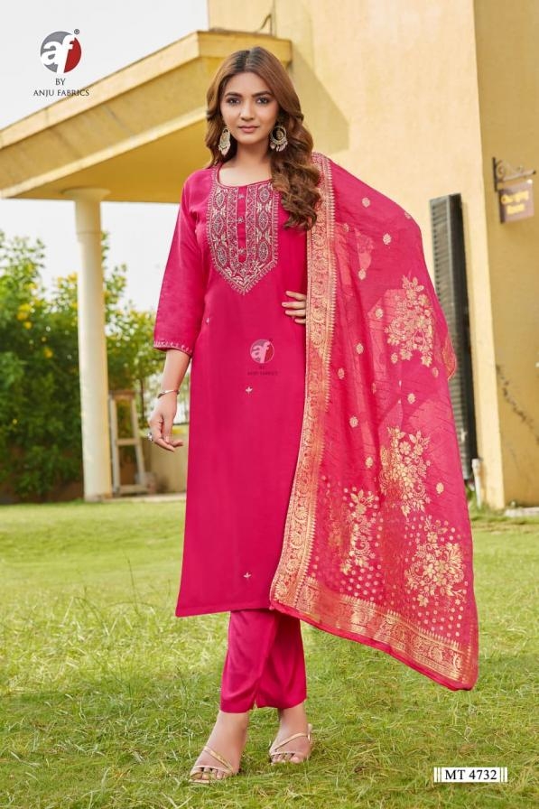 anju fab mt series 4731-4732 readymade dola silk unique combo suit in wholesale surat