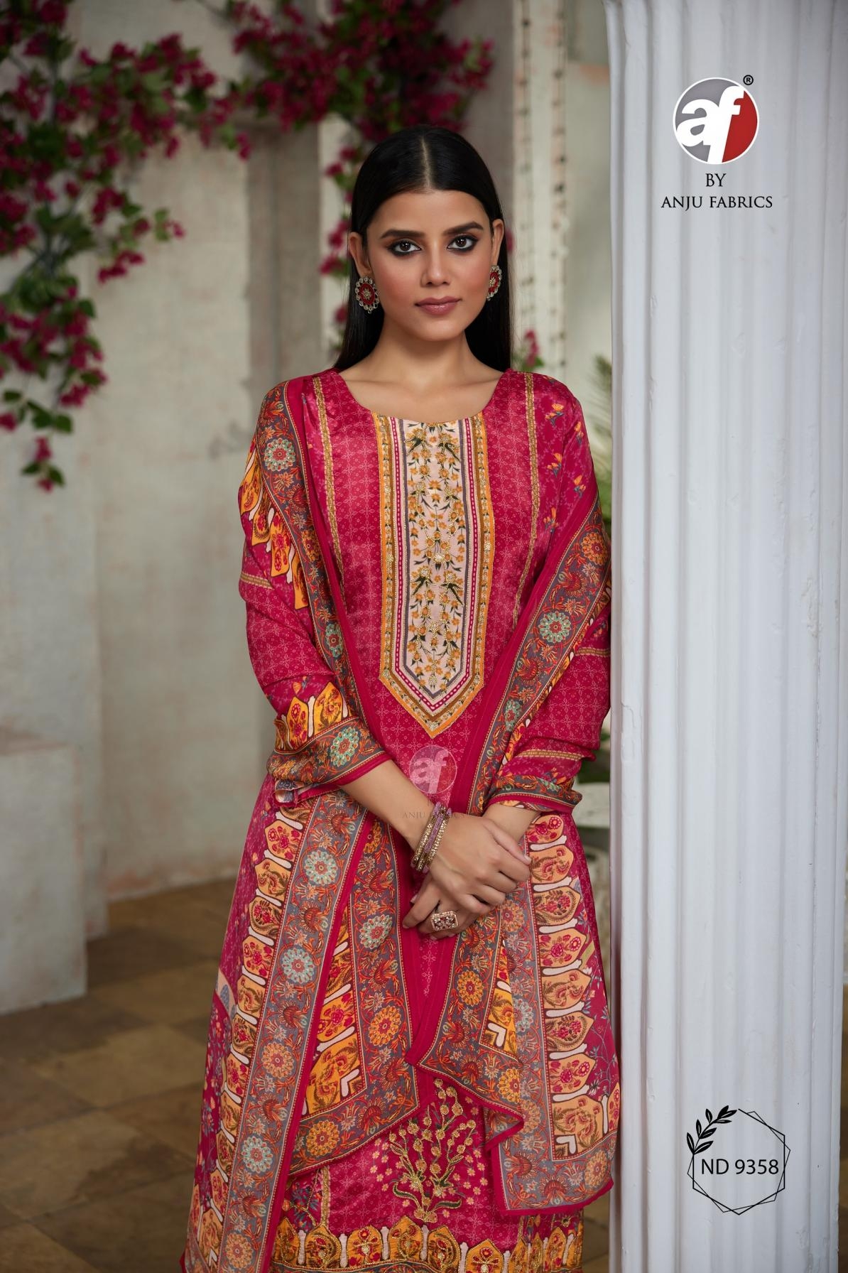 anju fab nd 9358 natural crepe readymade combo suit in wholesale surat