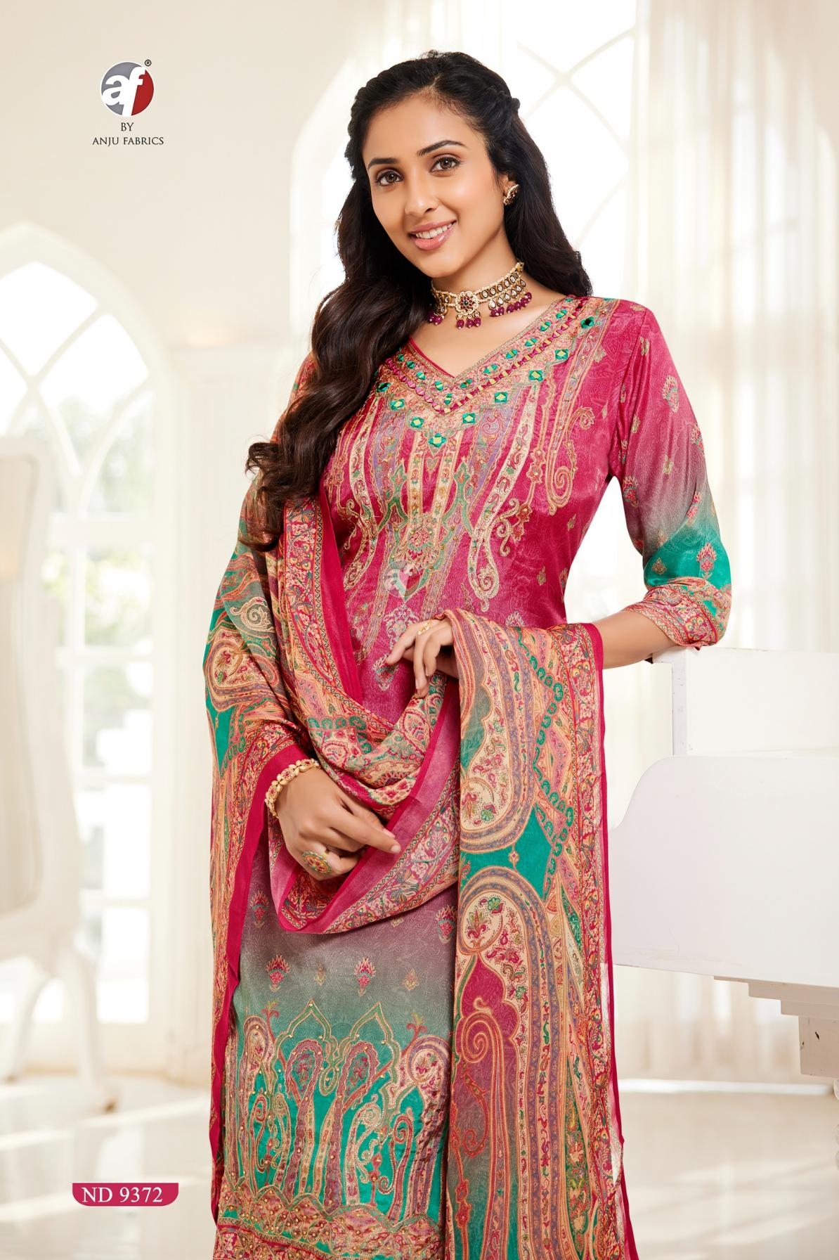 anju fab nd 9372 natural crepe combo set readymade suits in wholesale surat