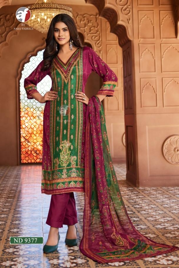 anju fab nd 9377 russian silk jacquard combo set readymade suit in wholesale surat