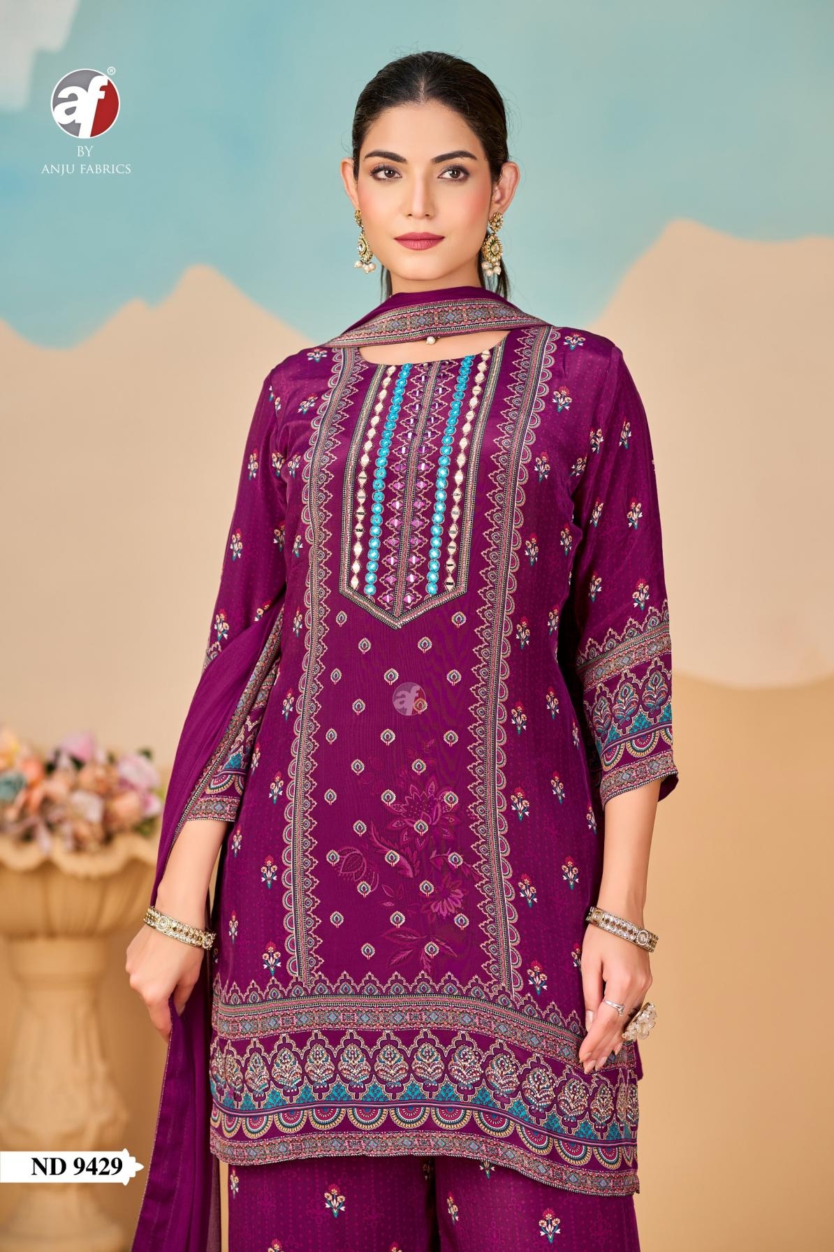 anju fab nd 9429 natural crepe combo set readymade plazzo suit in wholesale surat