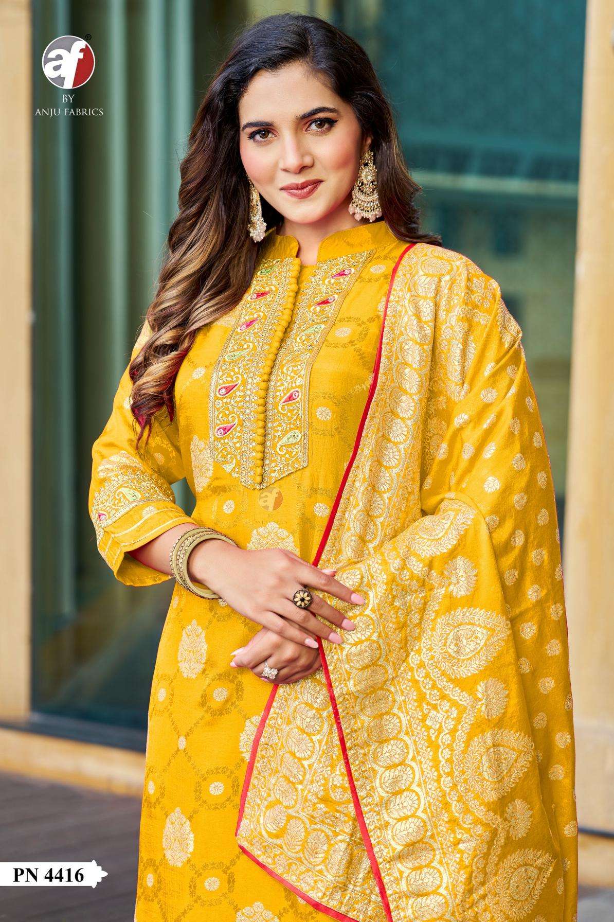anju fab pn series 4415-4416 russian silk combo set readymade party wear suits in wholesale surat