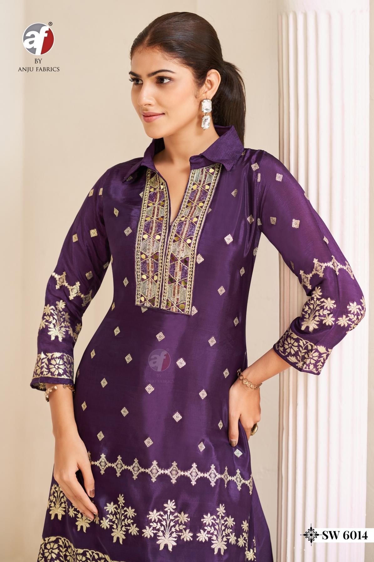 anju fab sw 6014 natural crepe readymade amazing combo suit in wholesale surat