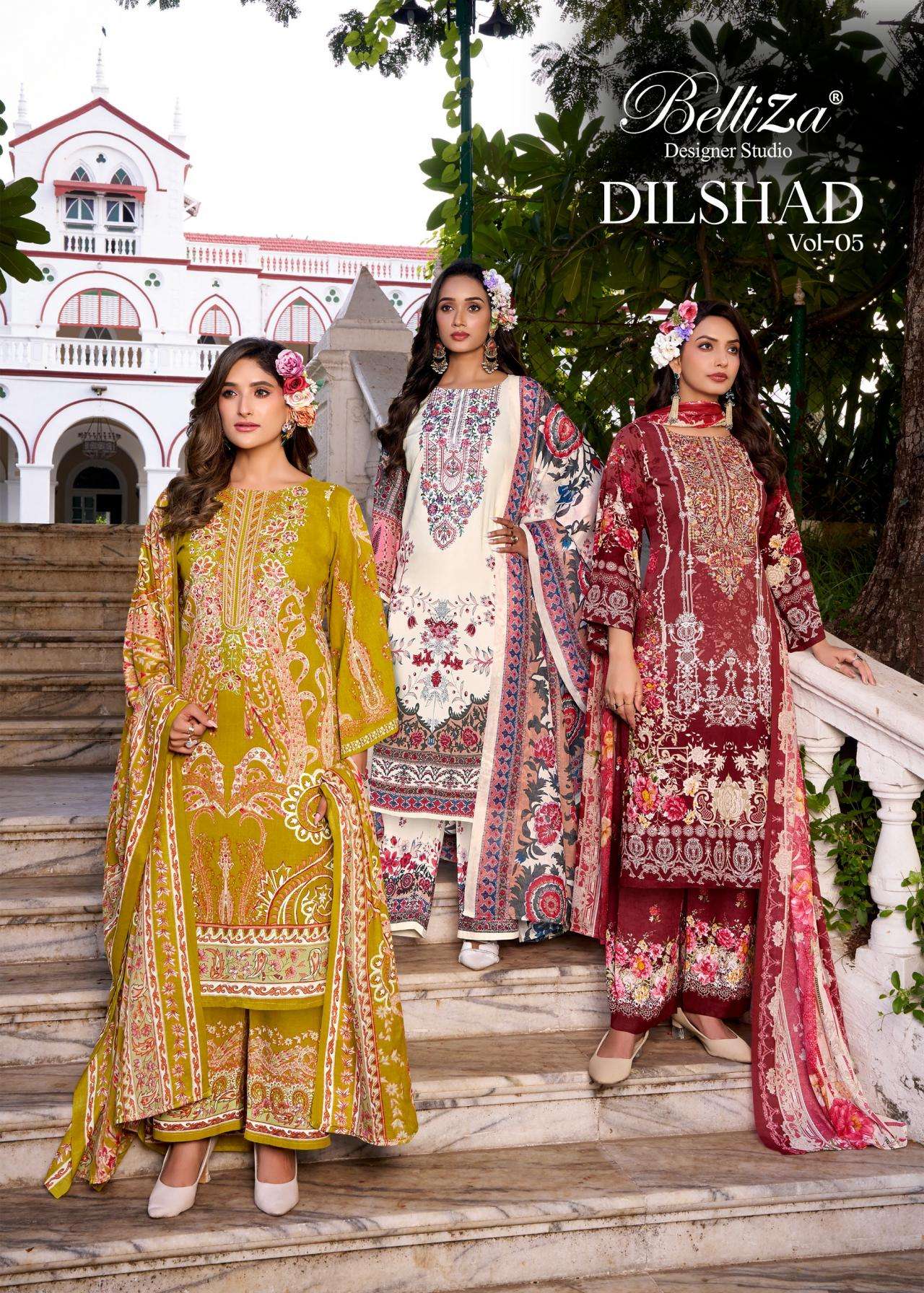 belliza designer dilshad vol 5 series 906001 to 906008 readymade big size viscose rayon pakistani suit in wholesale surat