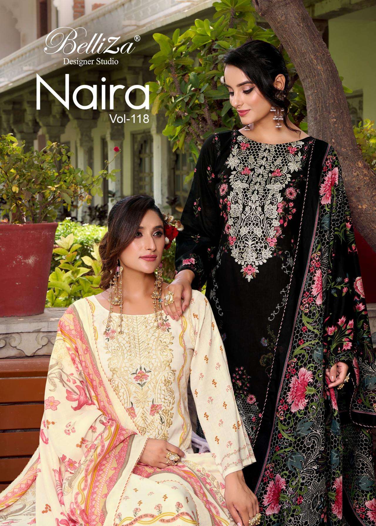 belliza designer naira vol 118 series 903001 to 903008 cotton readymade plus size pakistani suits in wholesale surat