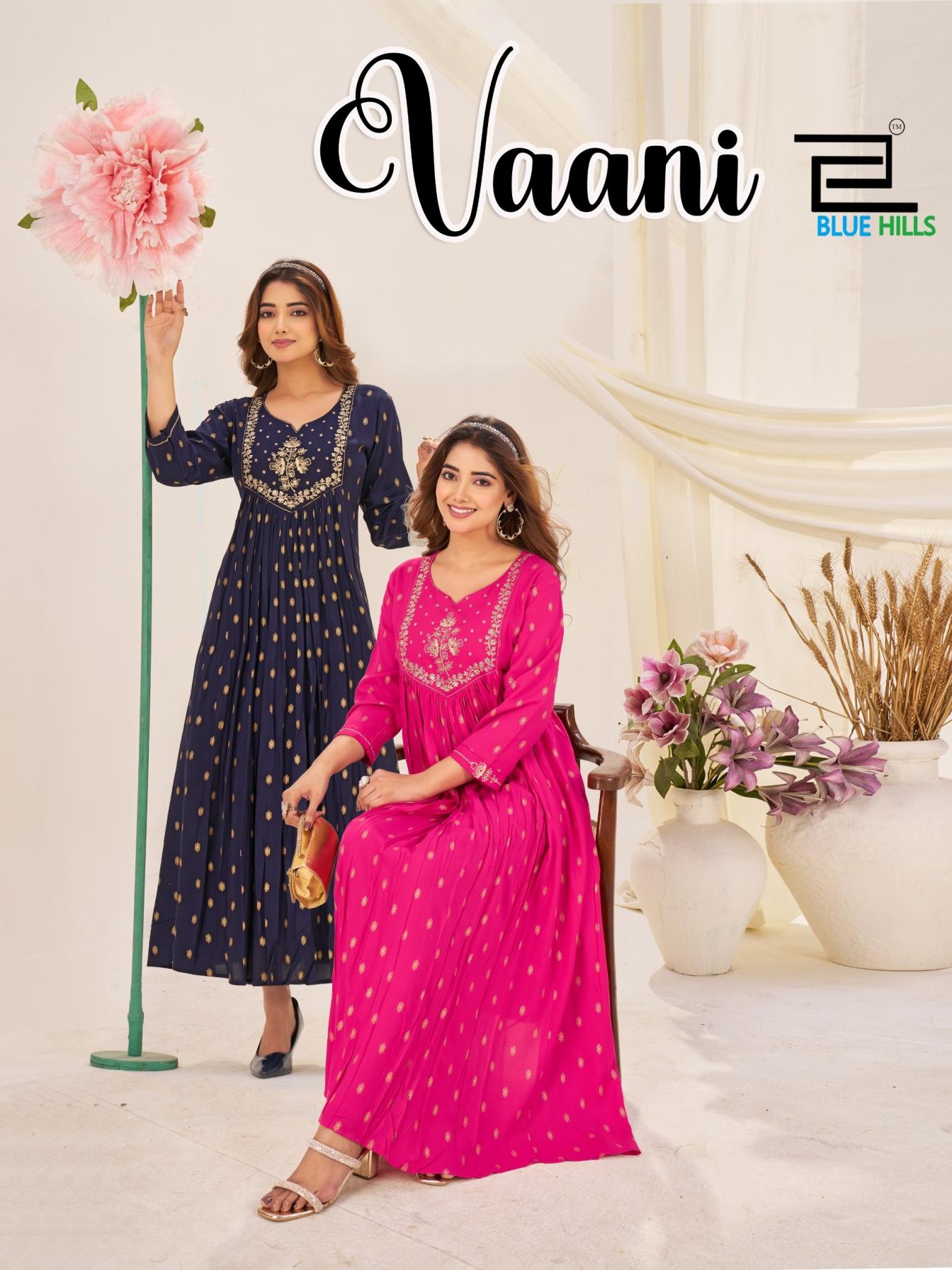 blue hills vaani series 1001 to 1004 readymade rayon big size classic gown in wholesale surat