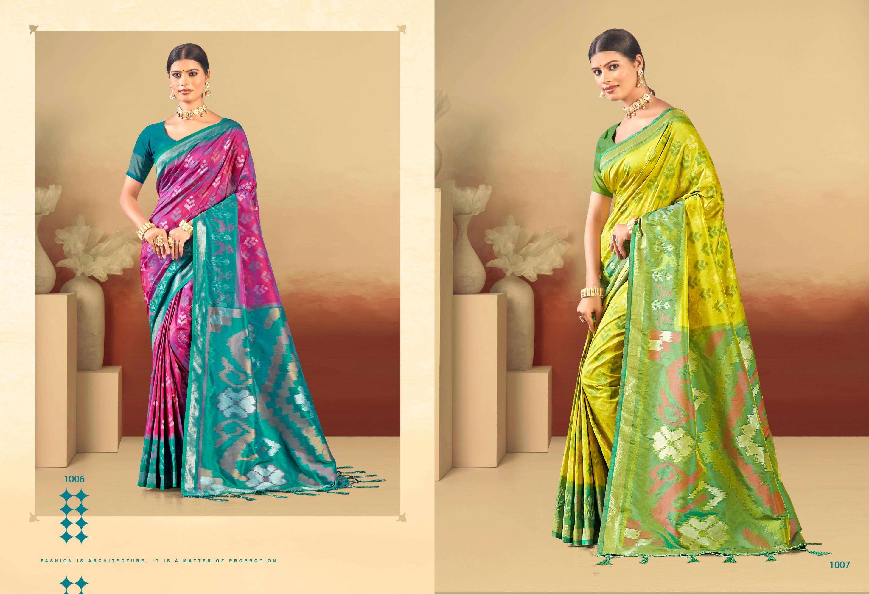 Bunawat Pochampalli-15 series 1001 to 1008 Sangam Prints Silk Woven Work Traditional Saree in wholesale surat