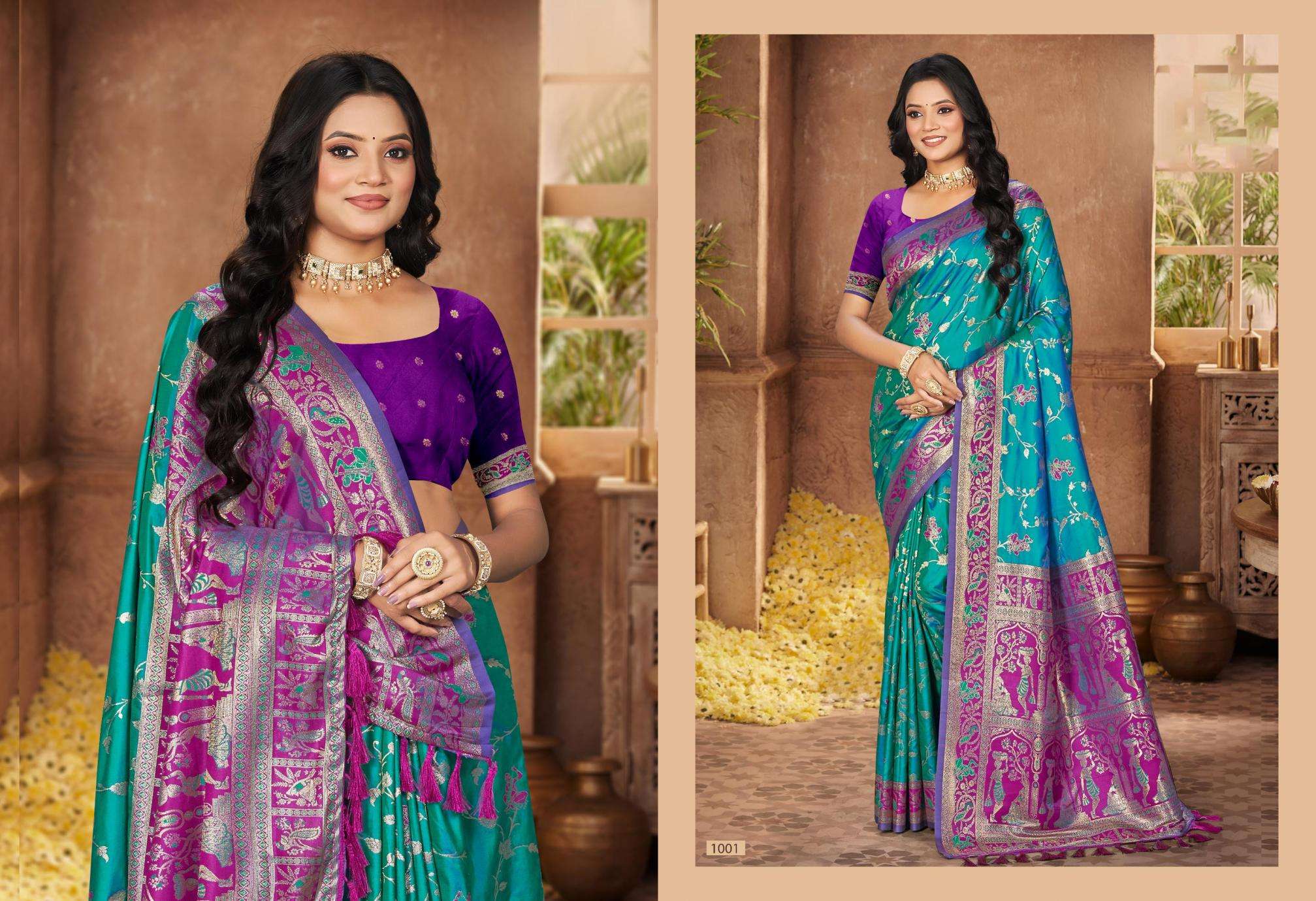 Bunawat Sursangam-07 series 1001 to 1004 Sangam Prints Silk Woven Work Traditional Saree in wholesale surat