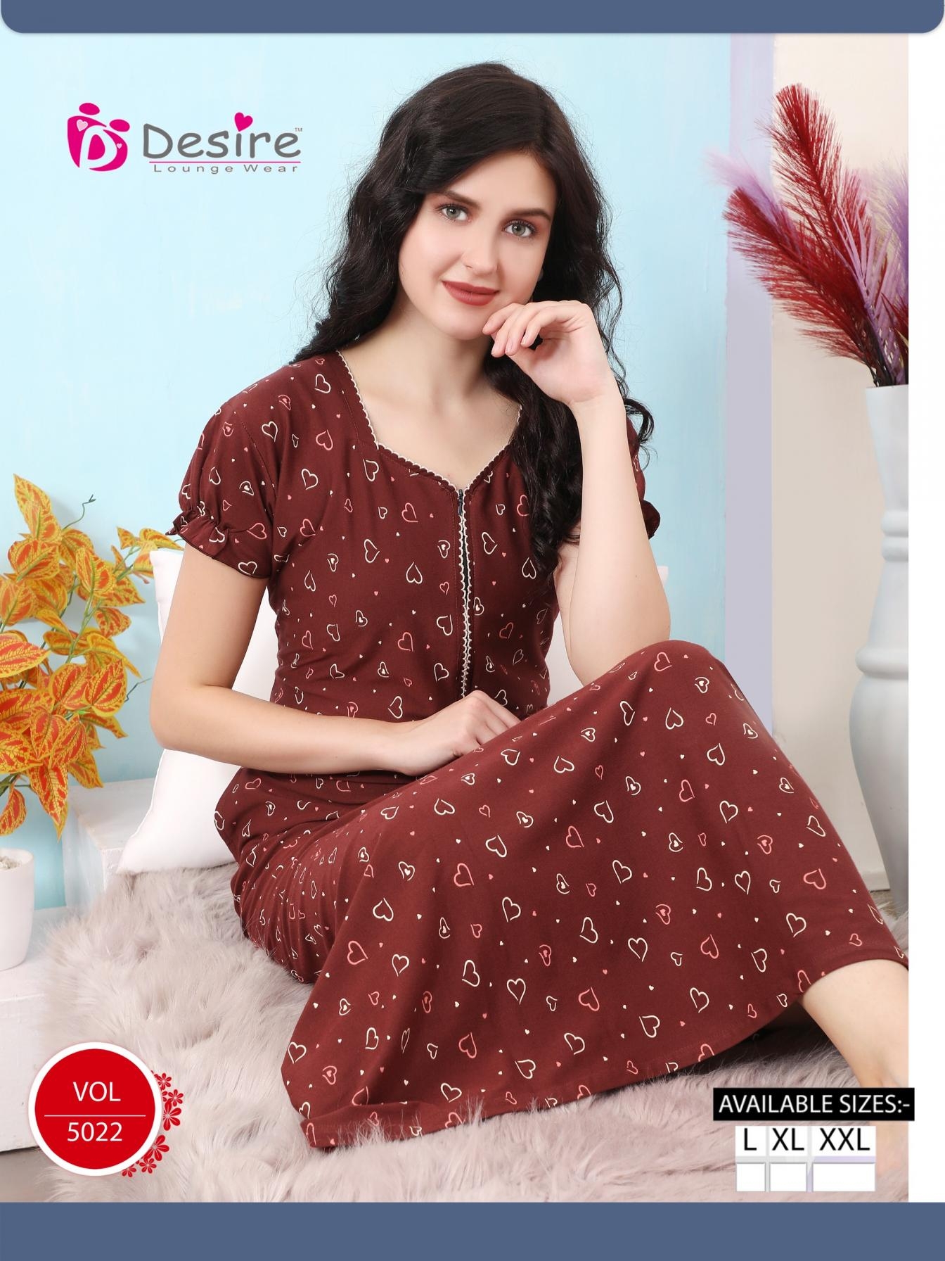 desire vol 5022 pretty look hosiery readymade flair nighty in wholesale surat