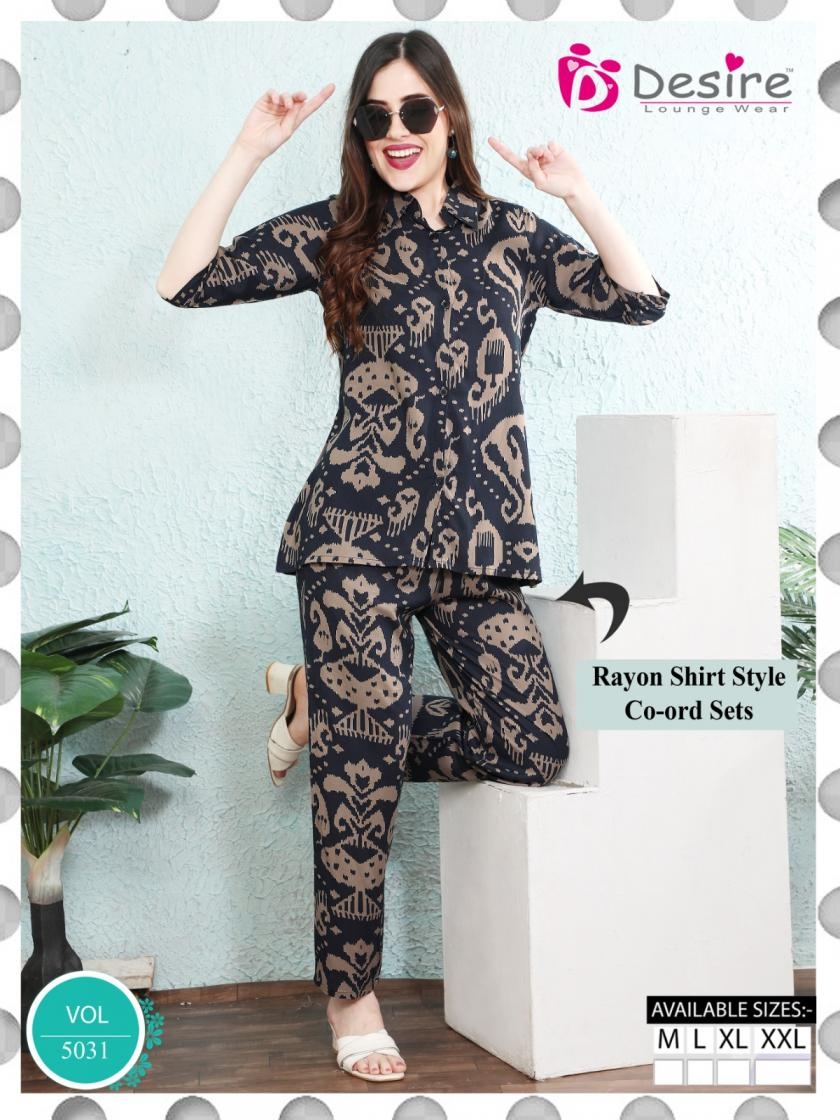 desire vol 5031 rayon shirt style readymade fancy combo co-ord sets in wholesale surat