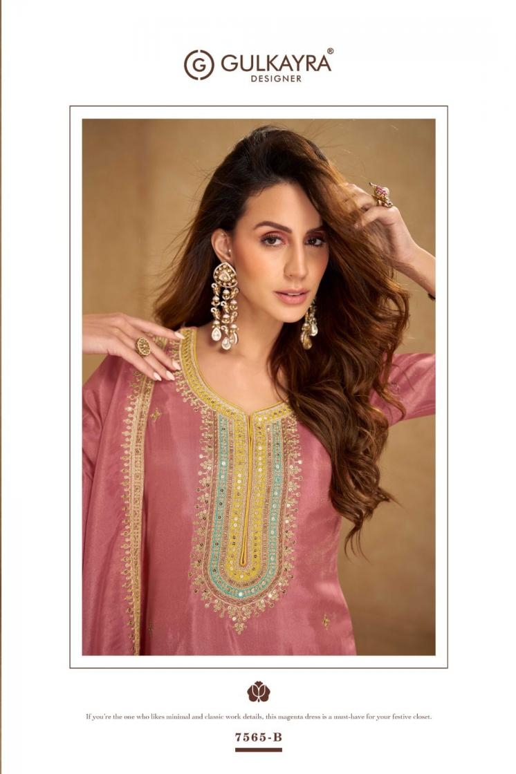 gulkayra designer nusrat series 7565A to 7565C simar silk readymade designer suit in wholesale surat