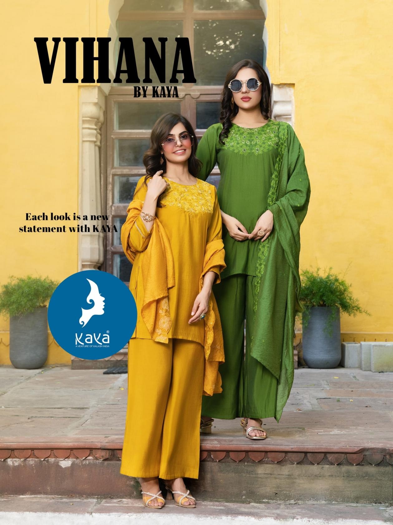kaya launch vihana series 01 to 06 roman readymade big size plazzo style suit in wholesale surat