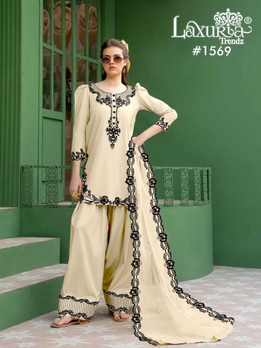 laxuria trendz 1569 readymade satin plazzo style pakistani suit in wholesale surat