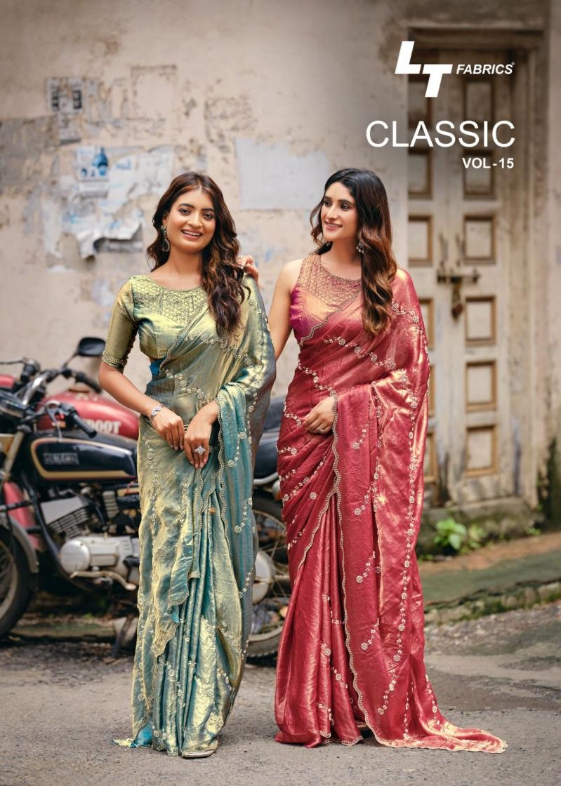 lt fashion classic vol 15 series 1501 to 1506 malai silk colour addition sarees in wholesale surat