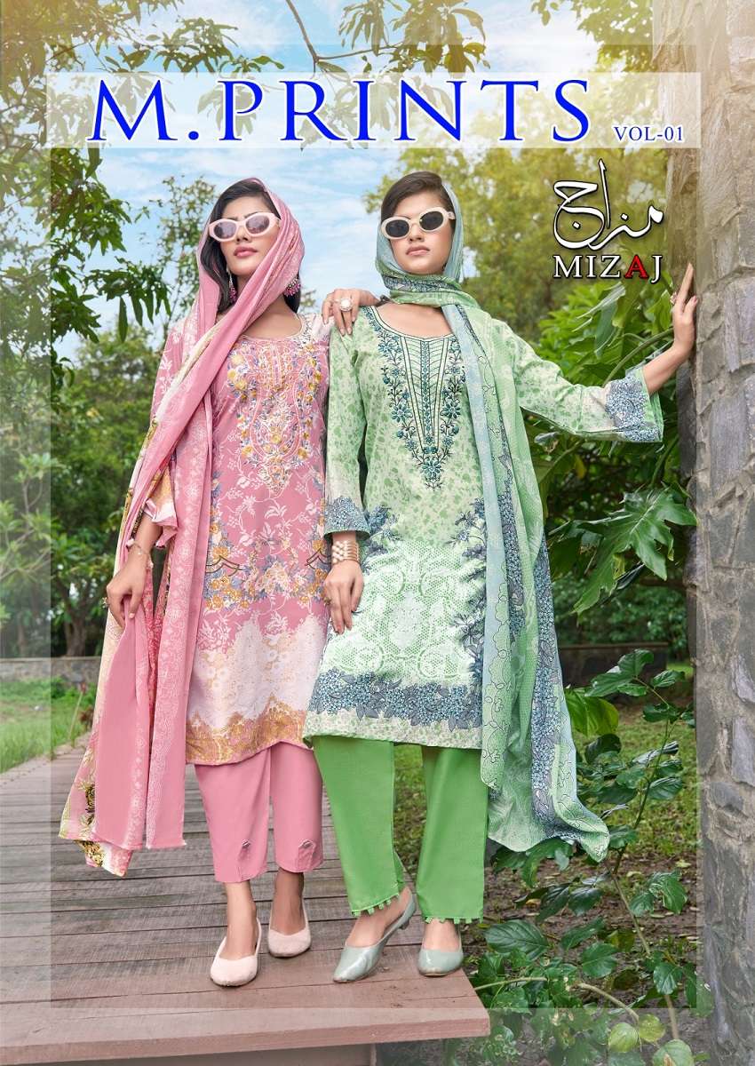 Mizaj M Print Vol-1series 1001 to 1008 Soft Cotton Luxury With Exclusive Embroidery salwar kameez in wholesale surat