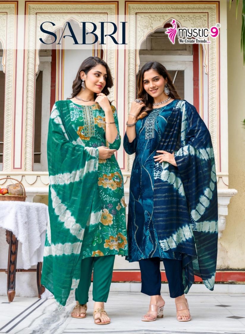 mystic9 sabri vol 10 series 10001 to 10008 rayon readymade casual suit in wholesale surat