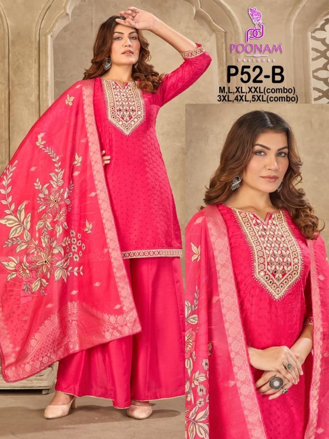 poonam designer p52 readymade muslin chikan combo set big size suit in wholesale surat