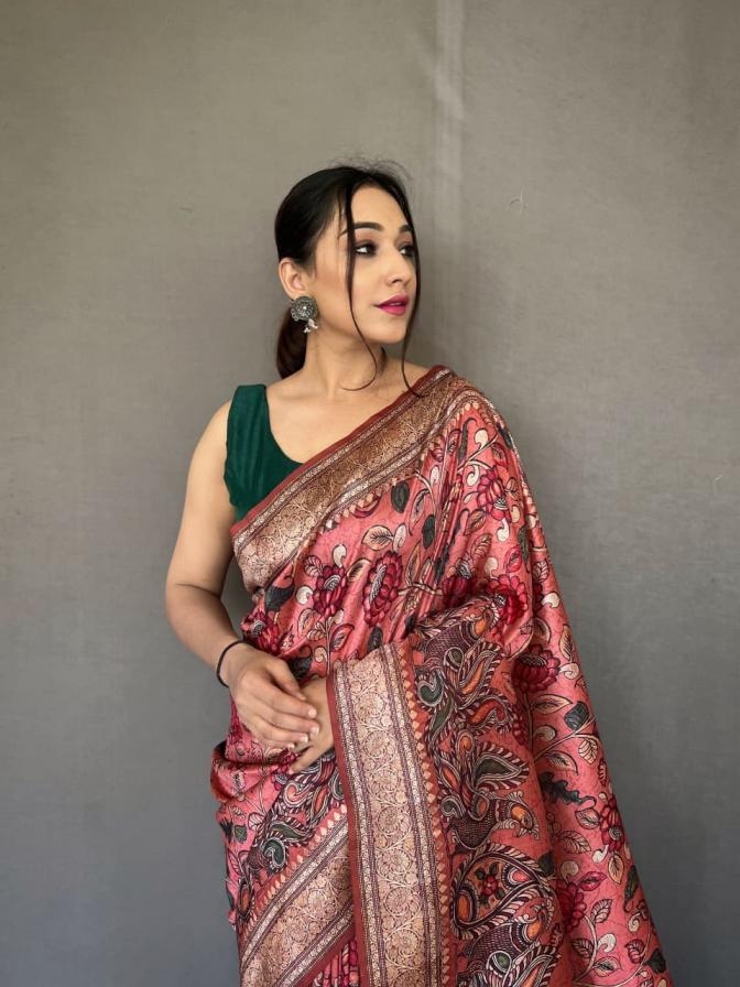 pr diva silk hit design kalamkari sarees in wholesale surat