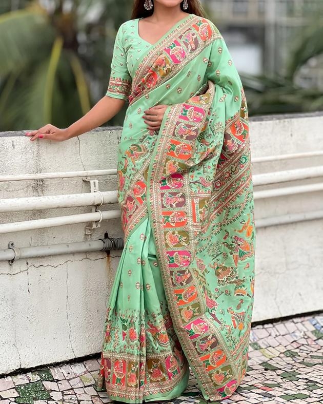 pr kc 340 rajwadi pashmina silk weaving saree in wholesale surat