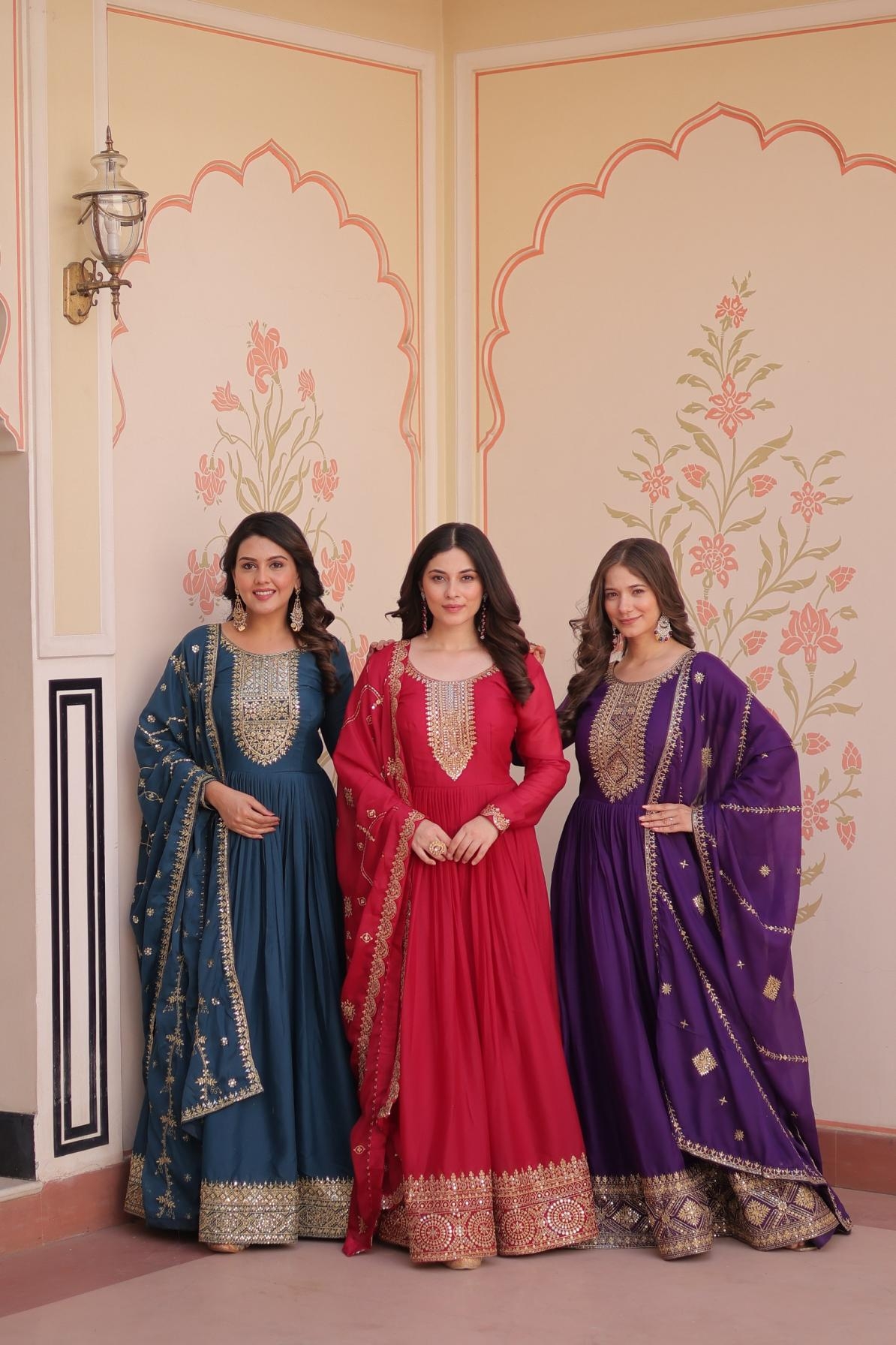 pr lw 9273 star georgette full stitch stylish gown with dupatta in wholesale surat