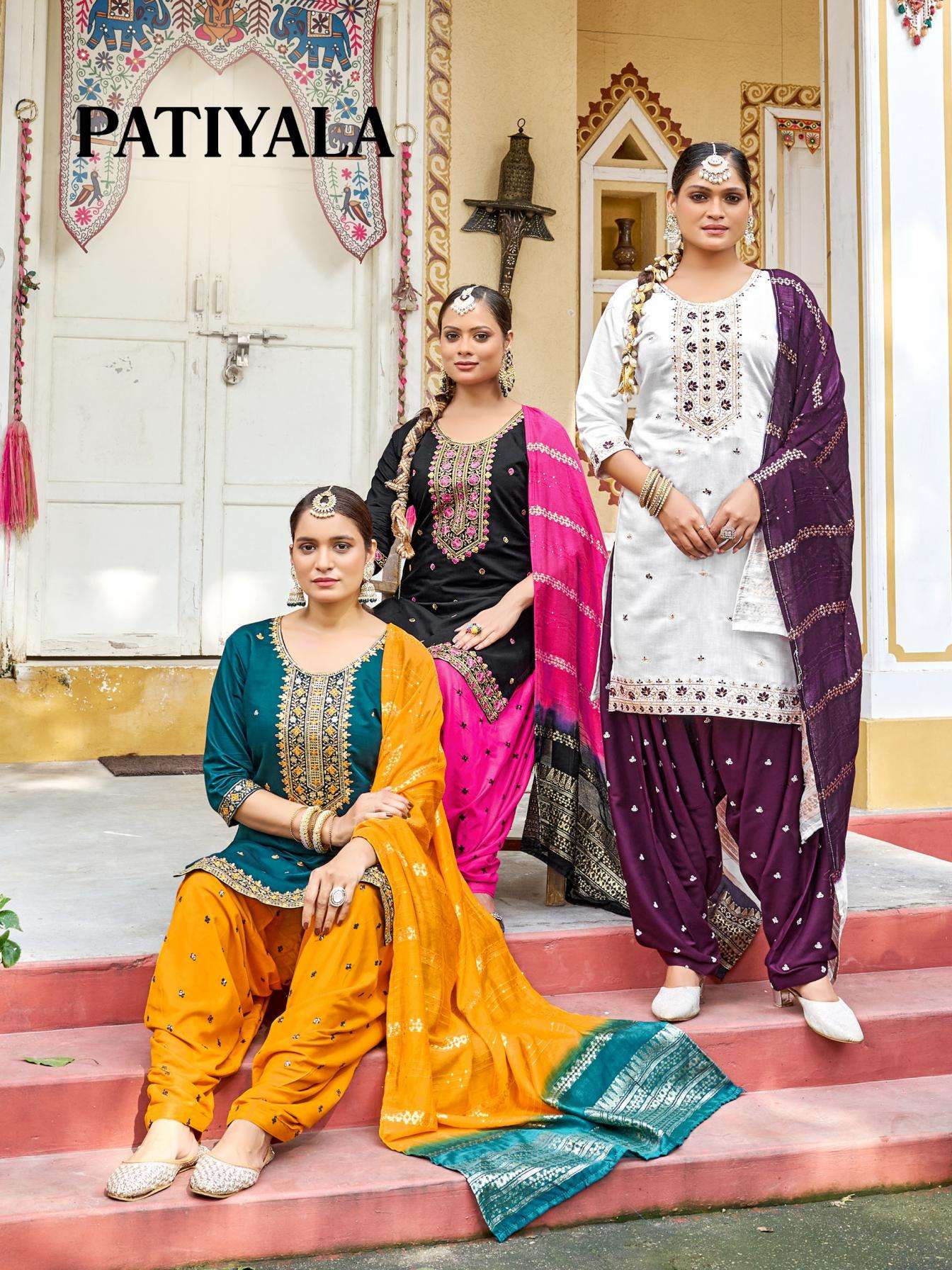 pr patiyala series 1001 to 1008 gadhwal silk pretty look readymade combo big size suits in wholeslae surat