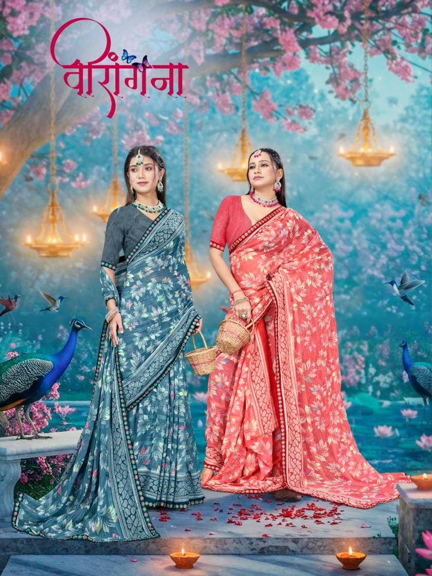 pr virangana series 1001 to 1008 wetless pattern trendy sarees in wholesale surat