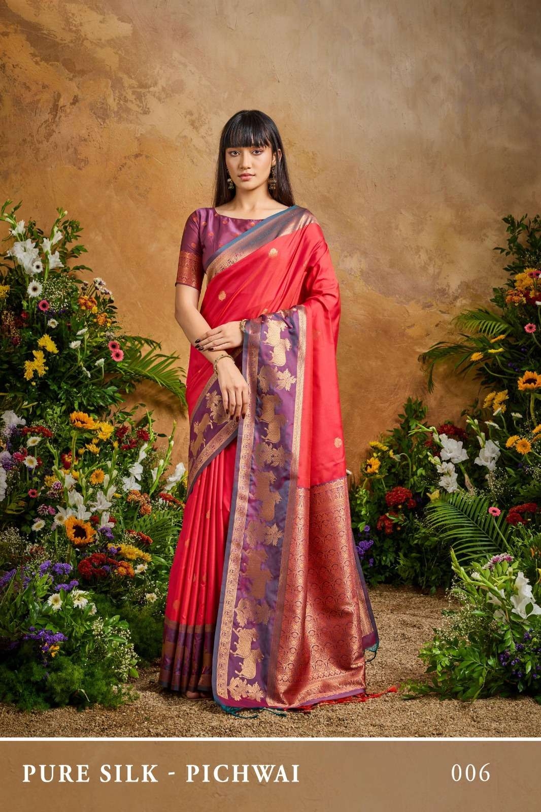 rajtex pure silk pichwai series 001 TO 006 elegance handloom weaving sarees in wholesale surat