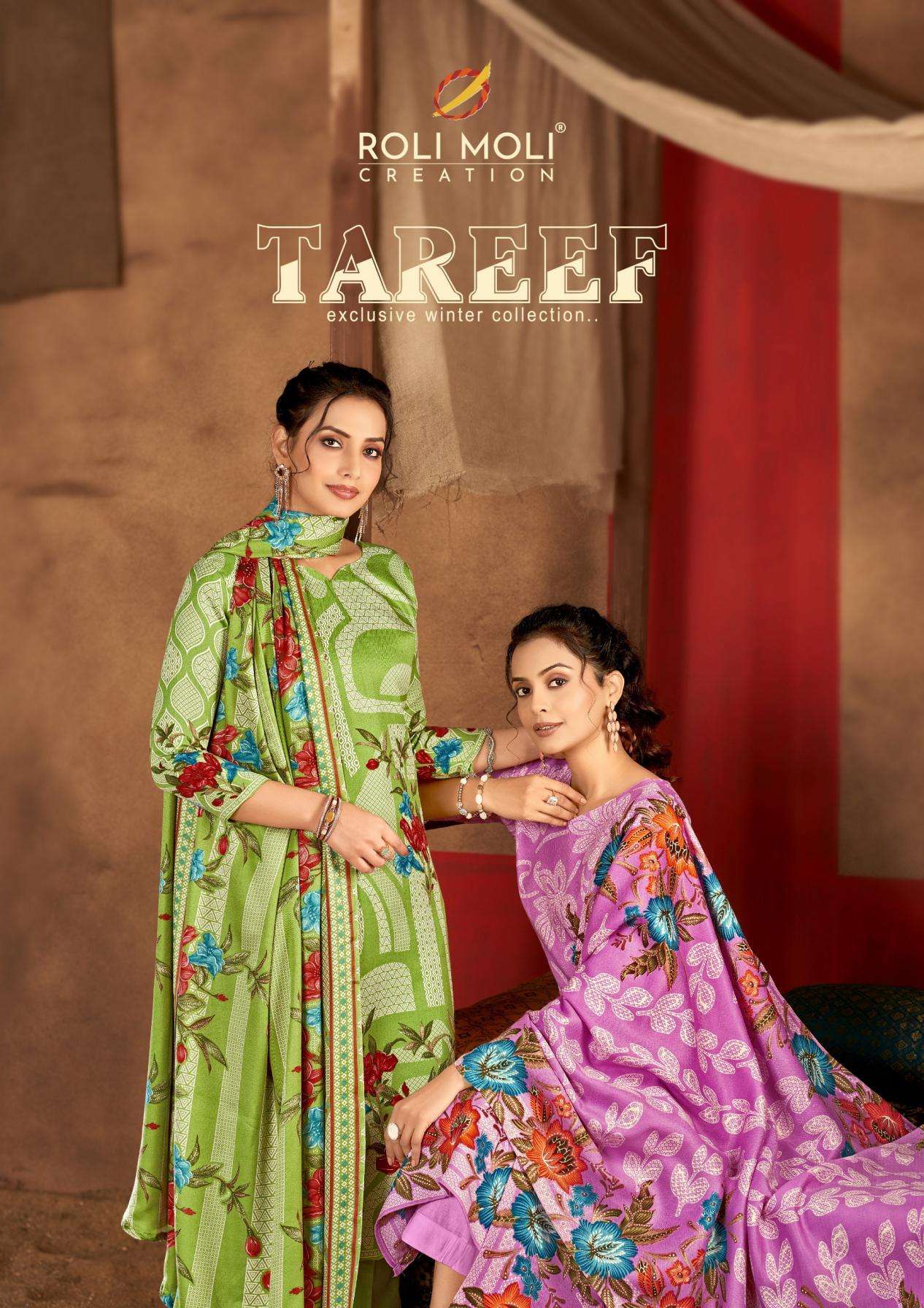 roli moli creation tareef series 1001 to 1008 readymade casual pashmina suit big size suit in wholesale surat