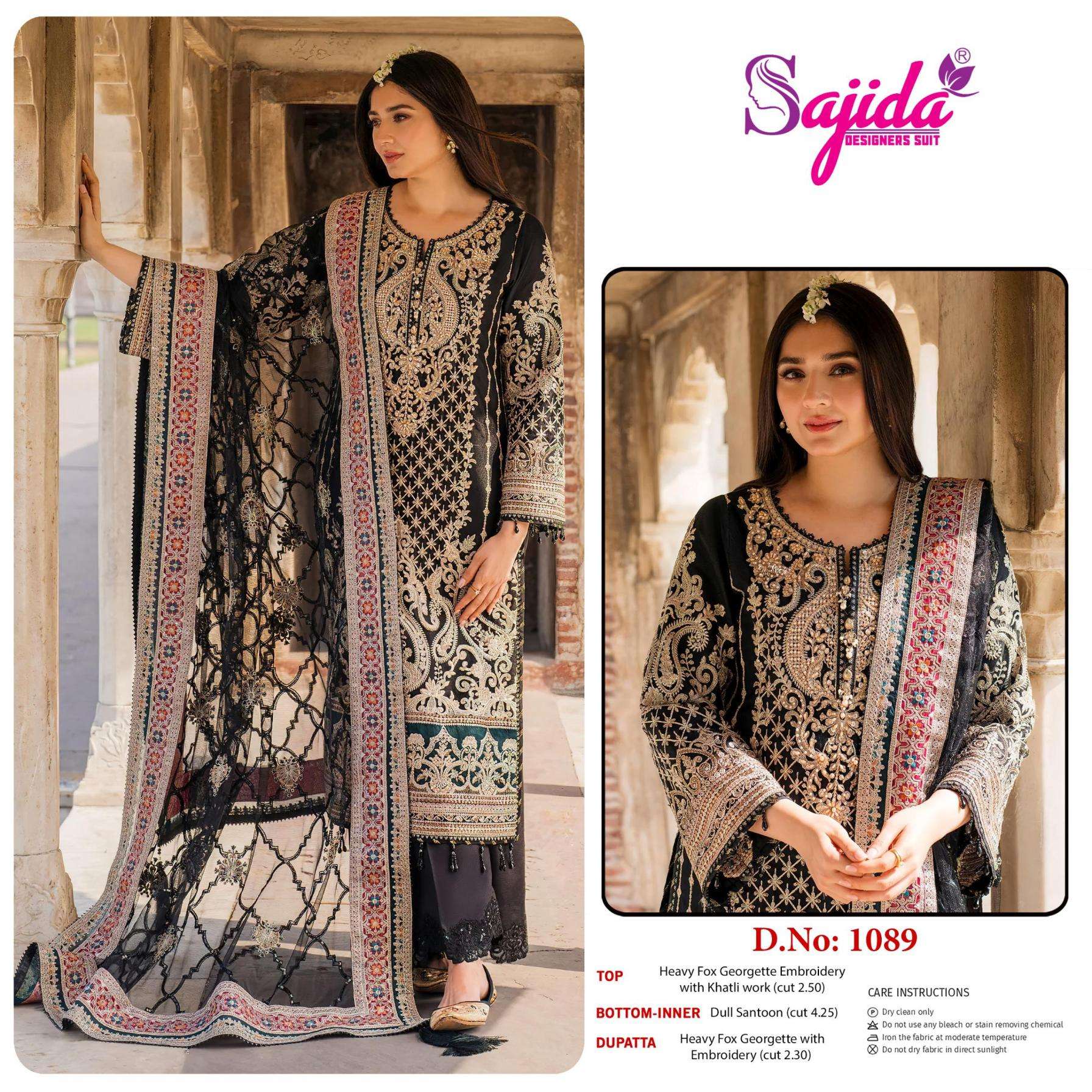 sajida designer 1089 fox georgette modern pakistani salwar kameez in wholesale surat