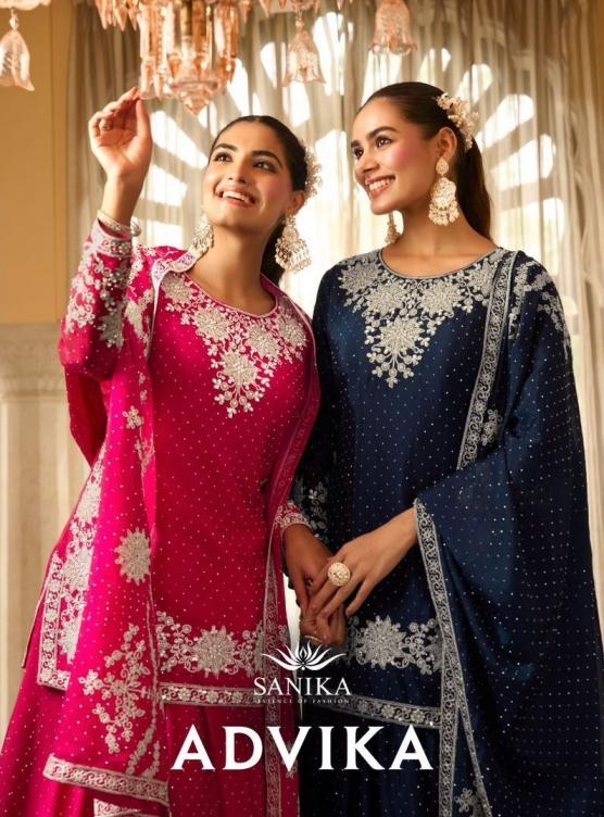 sanika fashion advika series 3001 to 3003 chinon silk readymade kurti lehenga with dupatta in wholesale surat