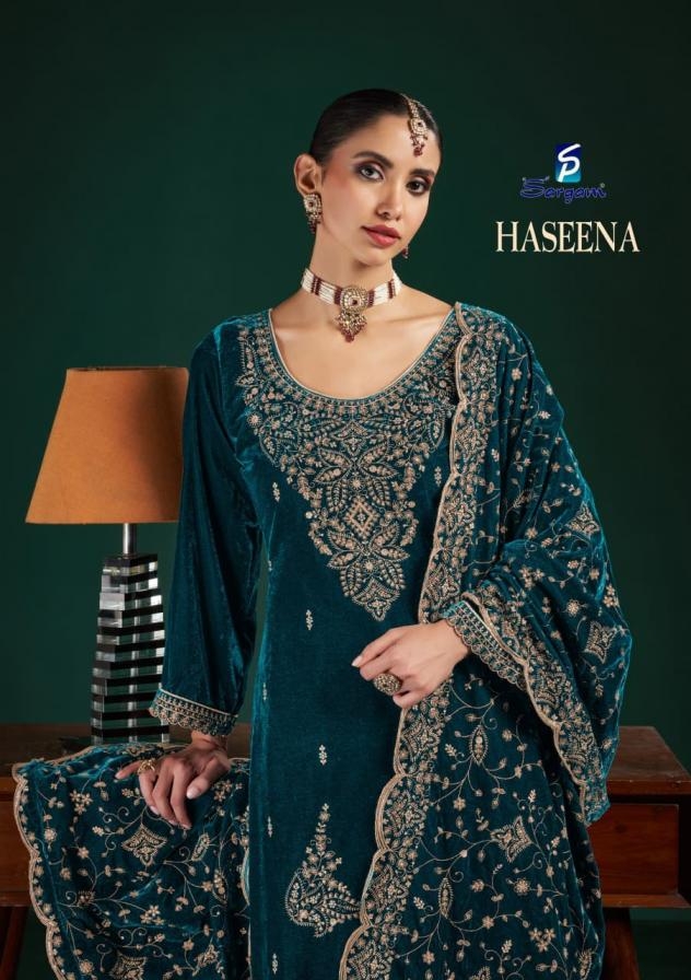 sargam prints haseena series 2741A to 2741D hit design winter velvet salwar kameez in wholesale surat
