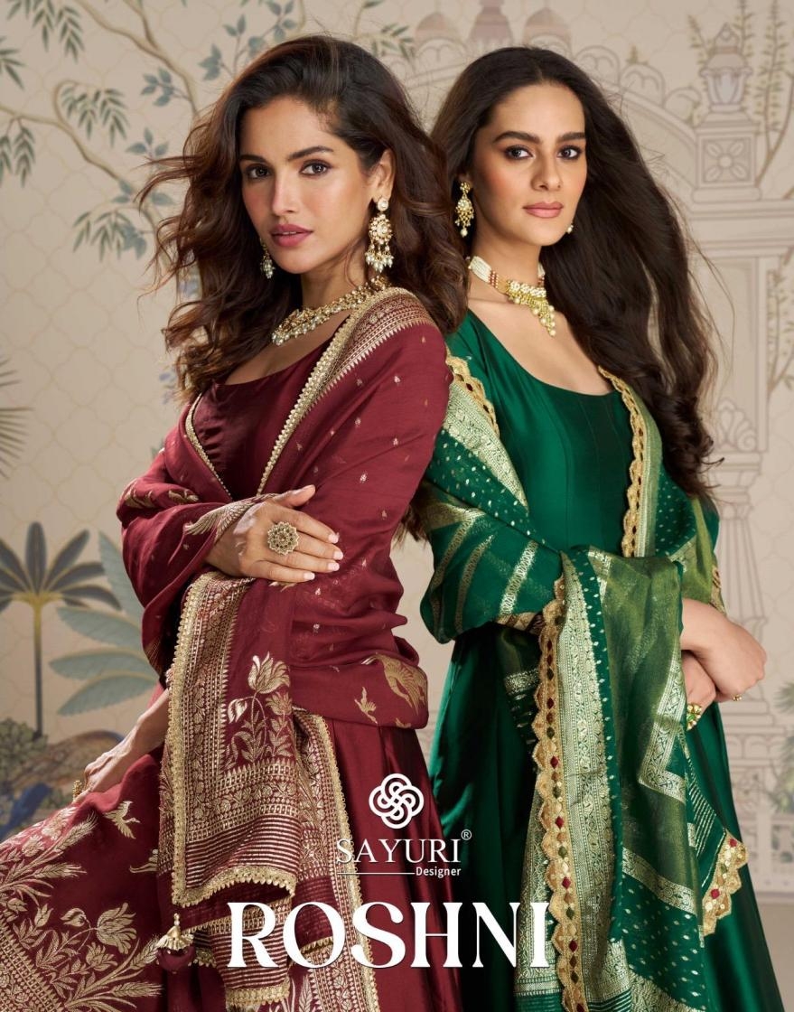 sayuri designer roshni series 10039 to 10041 readymade party wear silk viscose jacquard silk gown with dupatta in wholeslae surat