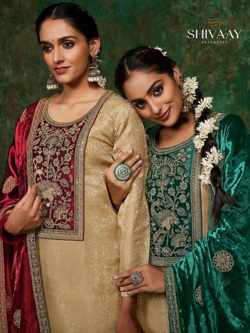 shivaay josephibe series 15736 to 15739 mosrcco silk jacquard classic salwar kameez in wholesale surat