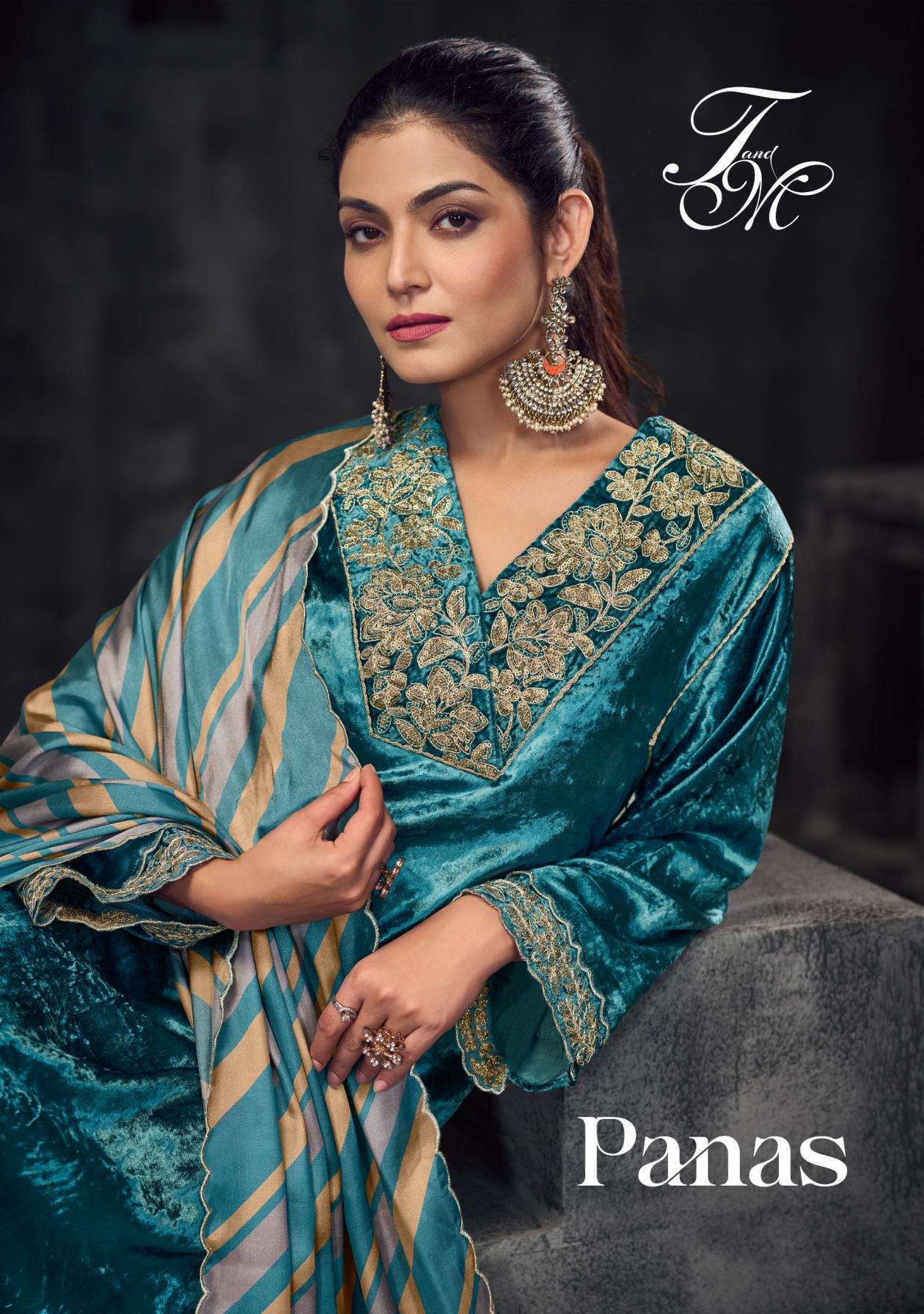 t&m sahiba panas series 764 to 768 viscose velvet luxurious winter suit in wholesale surat