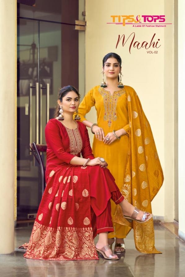 tips & tops maahi vol 2 series 1001 to 1006 roman silk readymade big size suit in wholesale surat