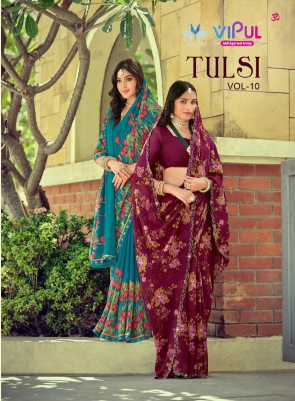 vipul tulsi vol 10 series 91602-91610 fancy pretty look sarees in wholesale surat