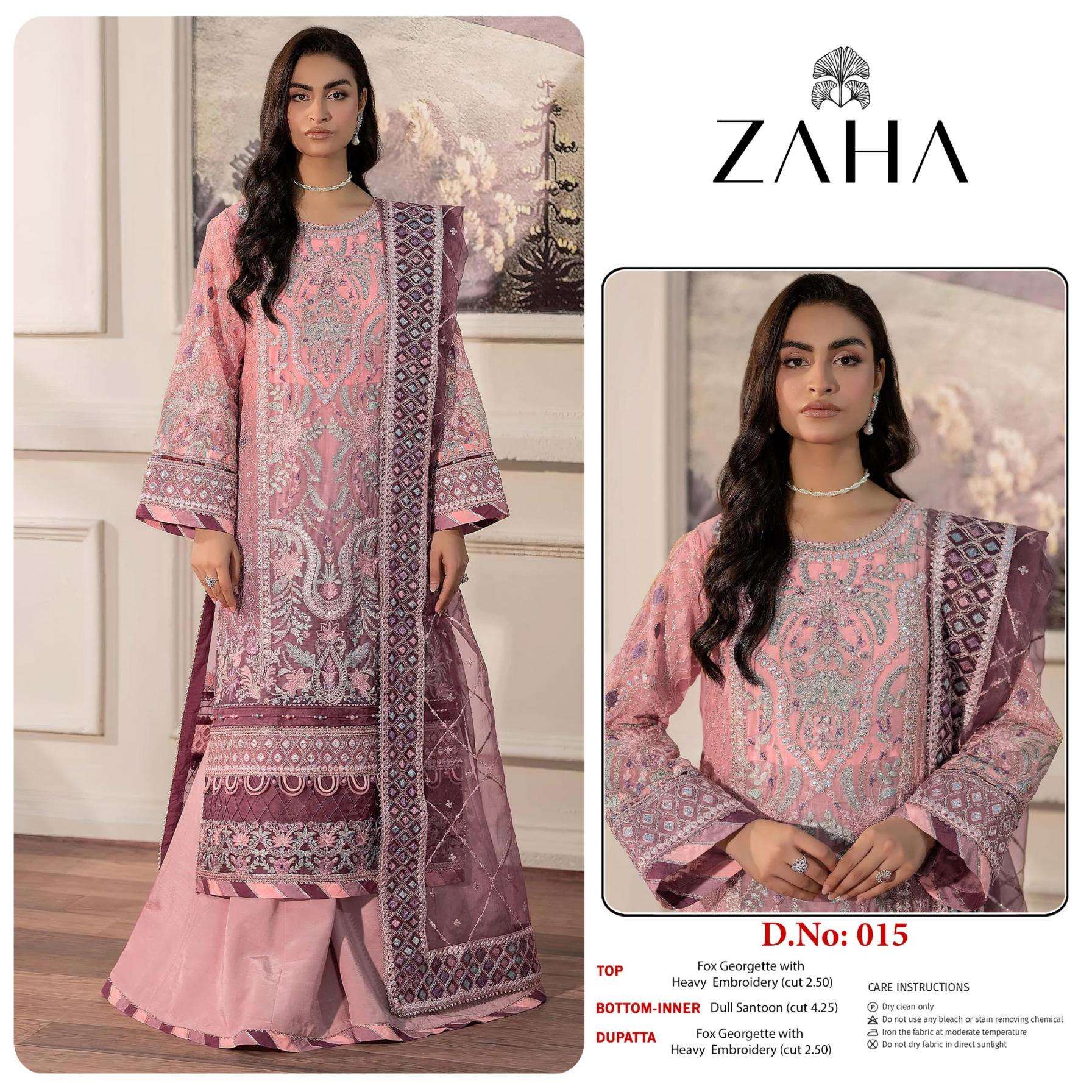 zaha series 014-015 fox georgette pakistani suits in wholesale surat
