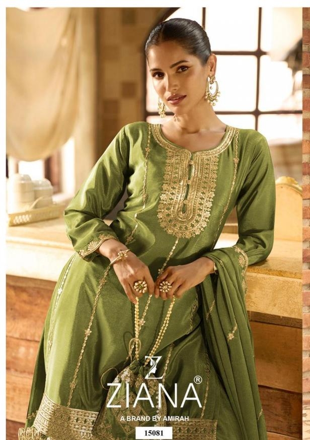 ziana 15081 A to D chinon silk fully stitch plazzo kurti with dupatta in wholesale surat