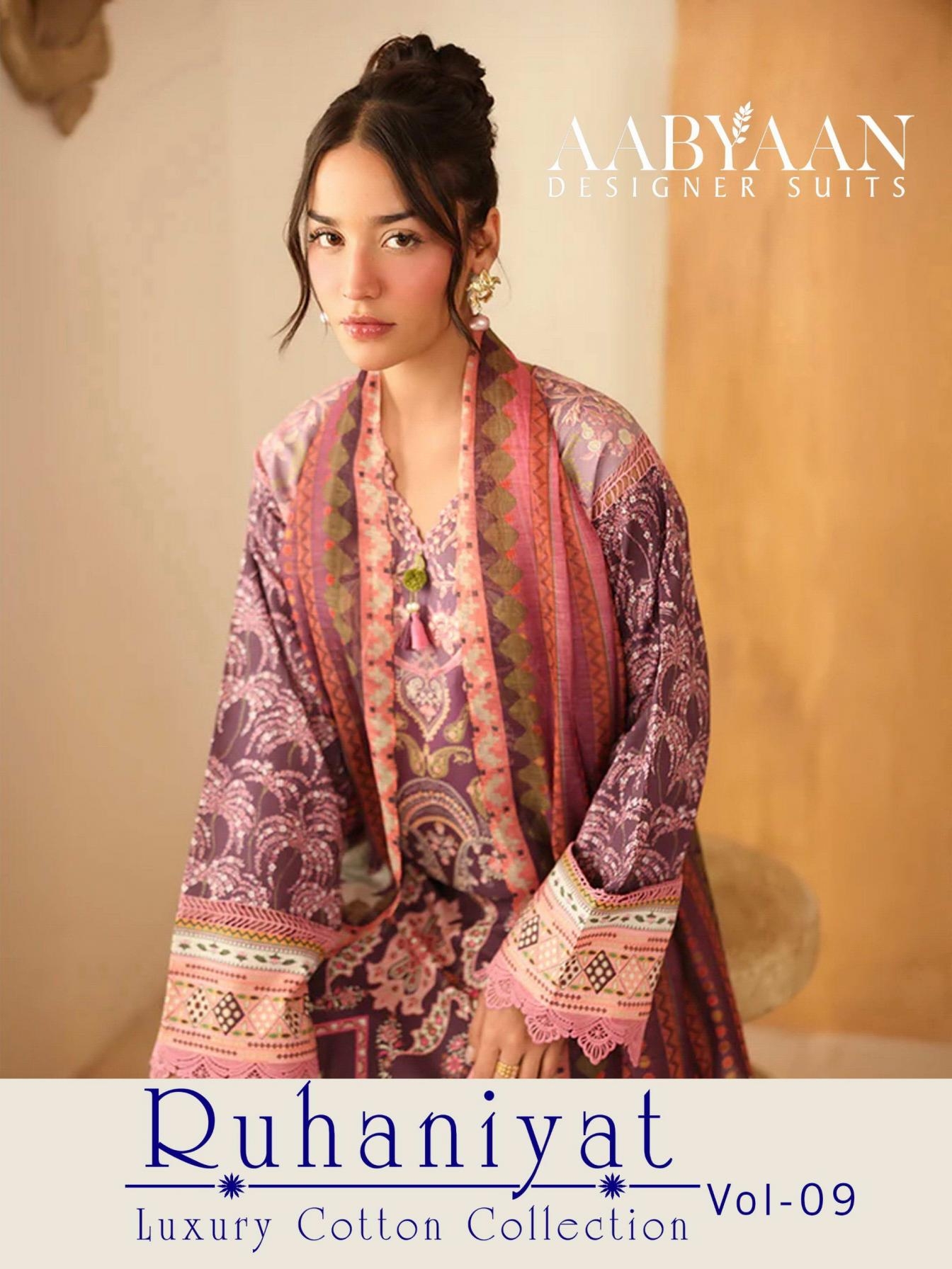 aabyaan designer ruhaniyat vol 9 series 901 to 906 cotton elegance pakistani suit in wholesale surat