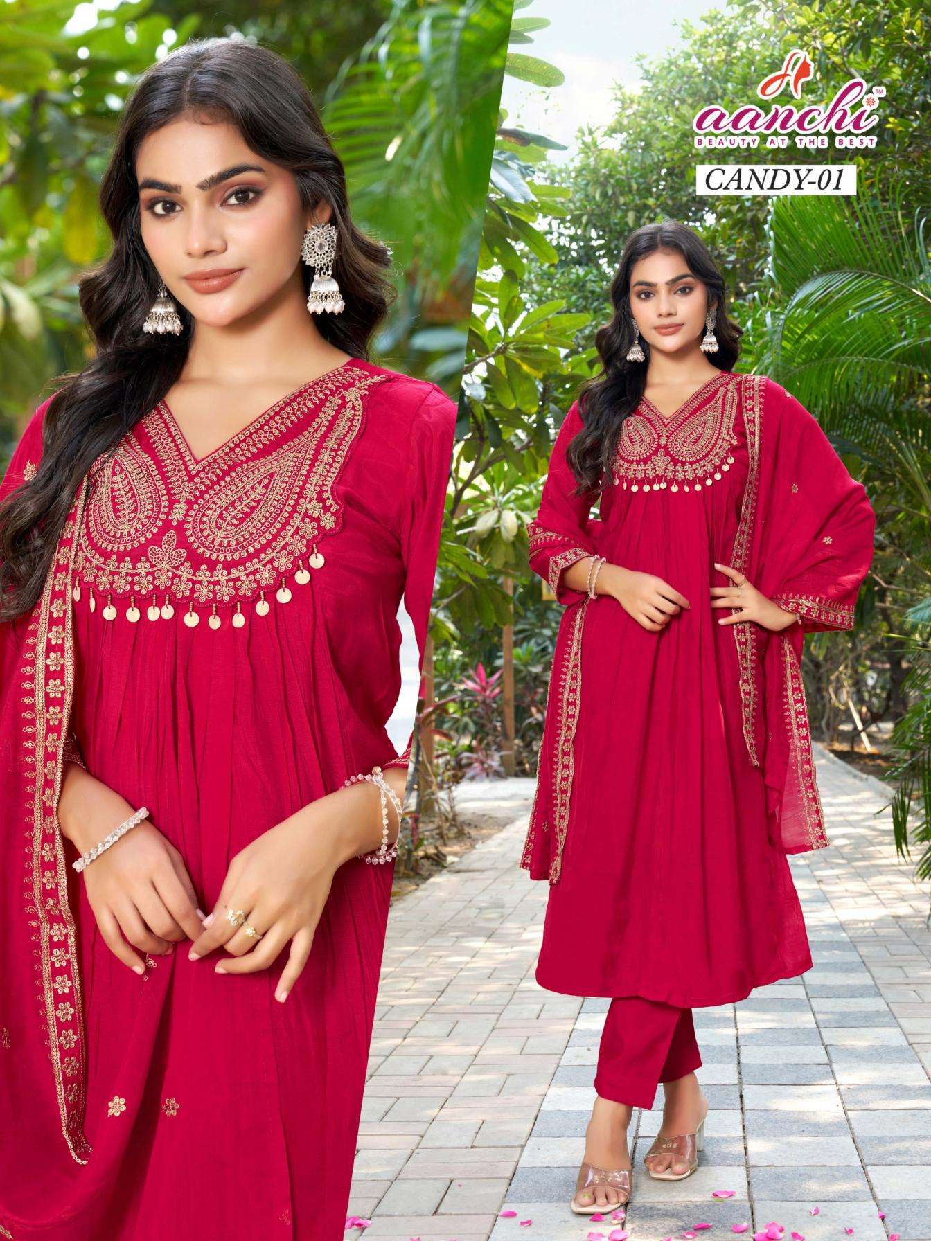 aanchi candy vol 1 series 01 to 05 unique mul chanderi readymade suit in wholesale surat