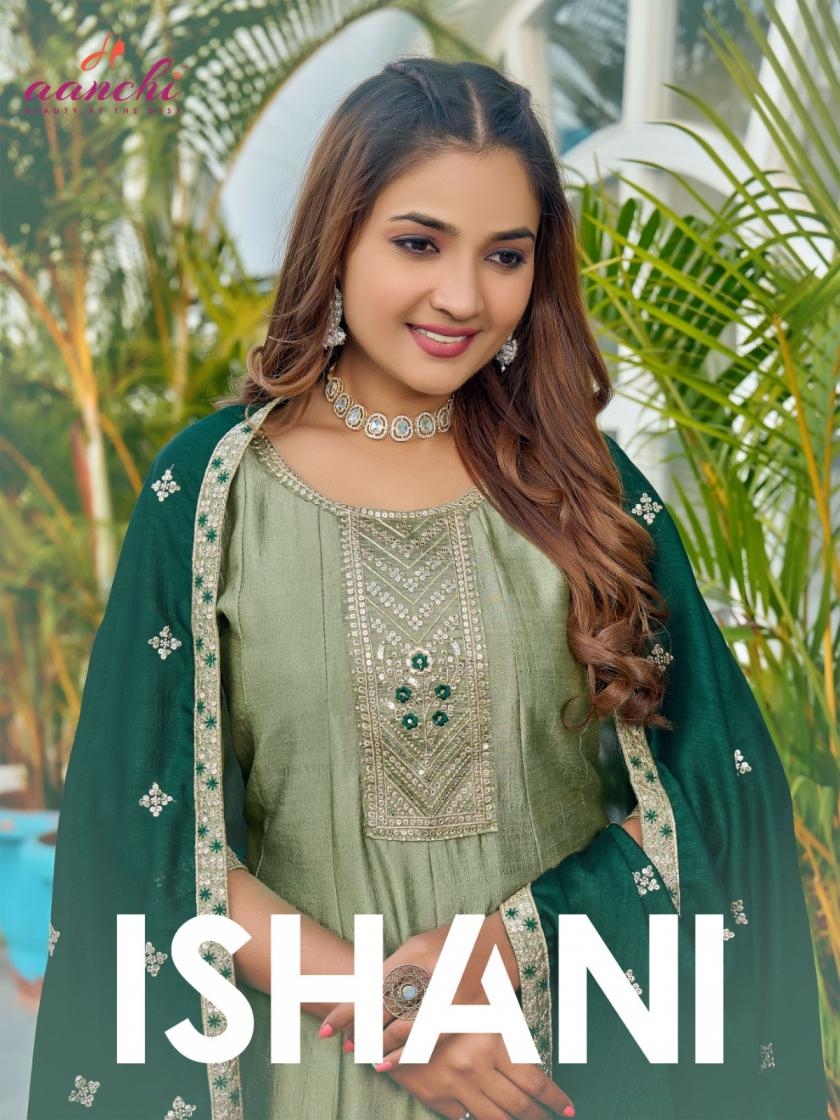 aanchi ishani series 01 to 04 vichitra silk readymade modern salwar kameez in wholesale surat